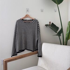 Carly Jean Los Angeles Black and White Striped Off-the-Shoulder Sweater